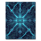 Luminous Cybernetic Circuit Board Blueprint Rug