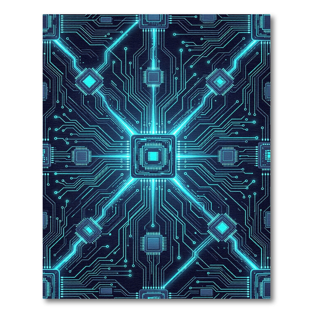 Luminous Cybernetic Circuit Board Blueprint Rug