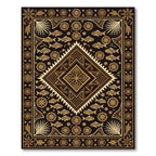 Golden Geometric Fishmedallion Dark Tapestry Rug