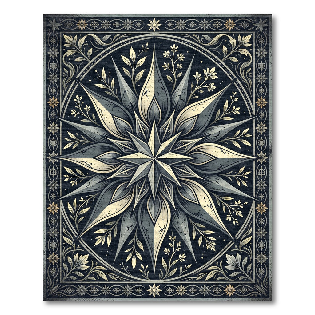 Celestial Star Monochrome Floral Foliage Rug