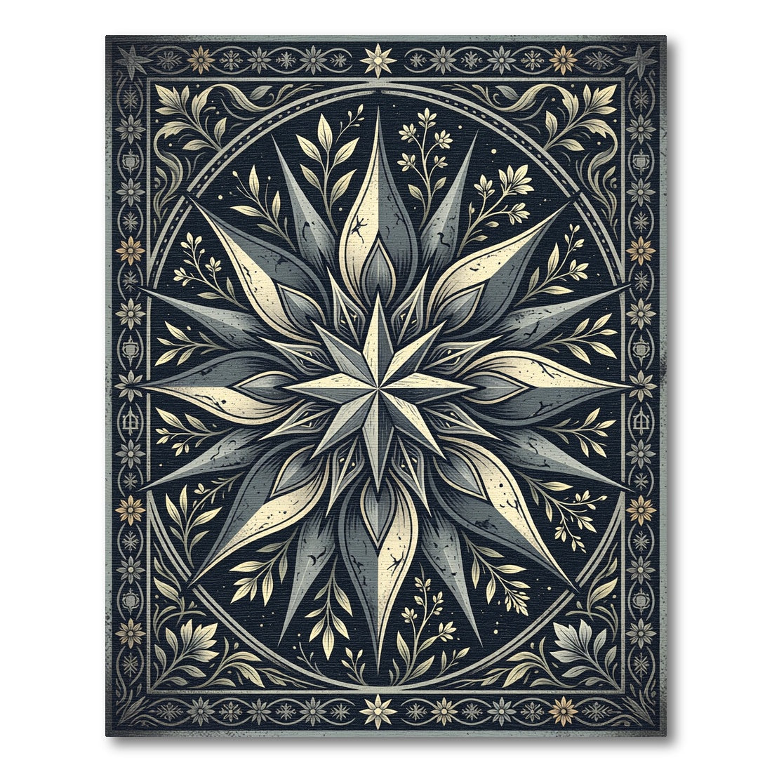Celestial Star Monochrome Floral Foliage Rug