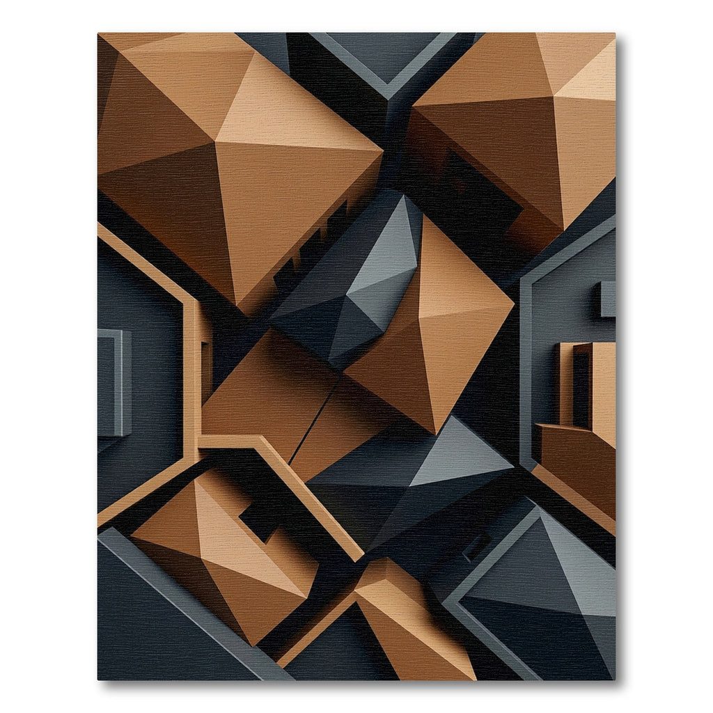 Geometric Copper and Charcoal Angular Art Rug