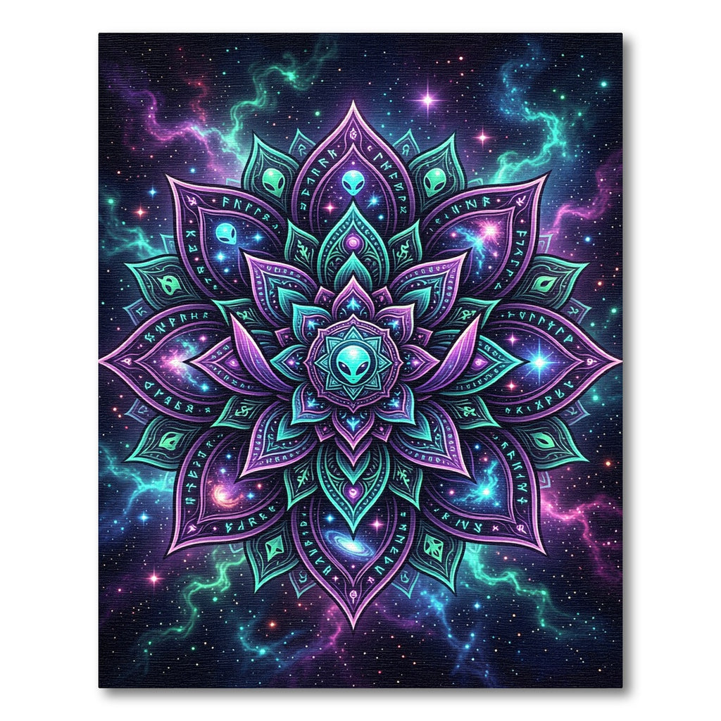 Luminous Galactic Alien Flower Mandala Rug
