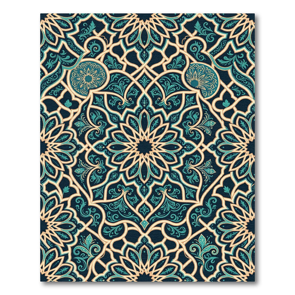 Teal Gold Intricate Mandala Rug