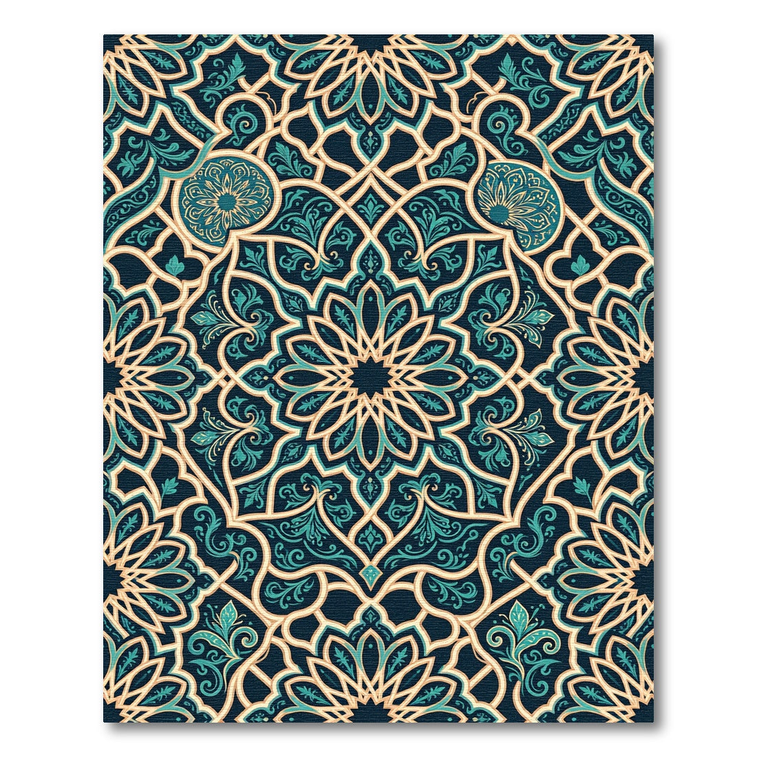 Teal Gold Intricate Mandala Rug