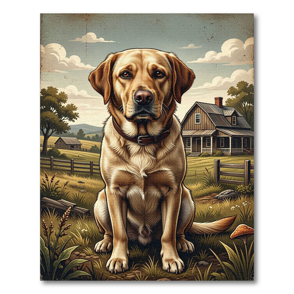 Golden Labrador Farmhouse Portrait Rug