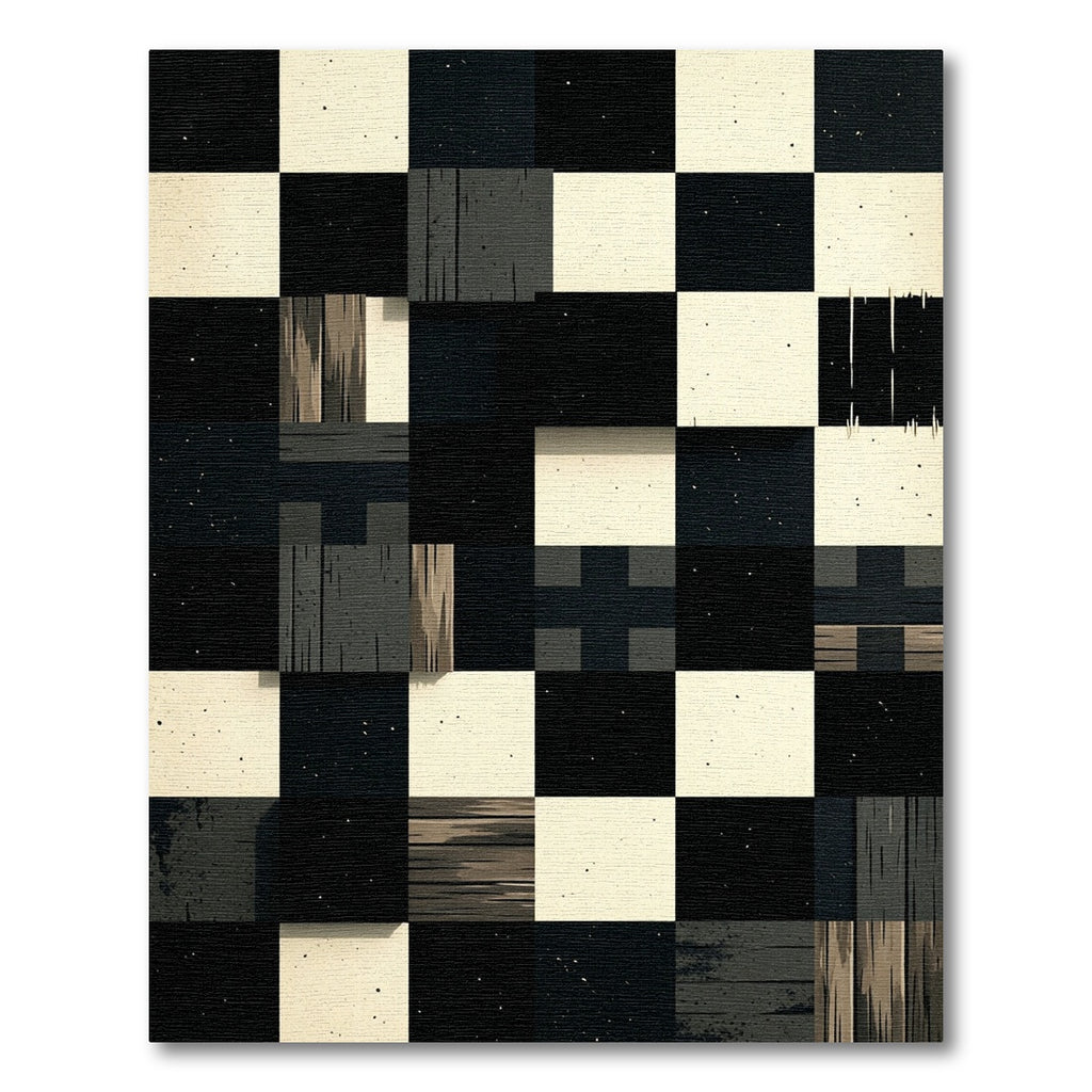 Monochromatic Textured Geometric Checkered Grid Rug