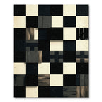 Monochromatic Textured Geometric Checkered Grid Rug