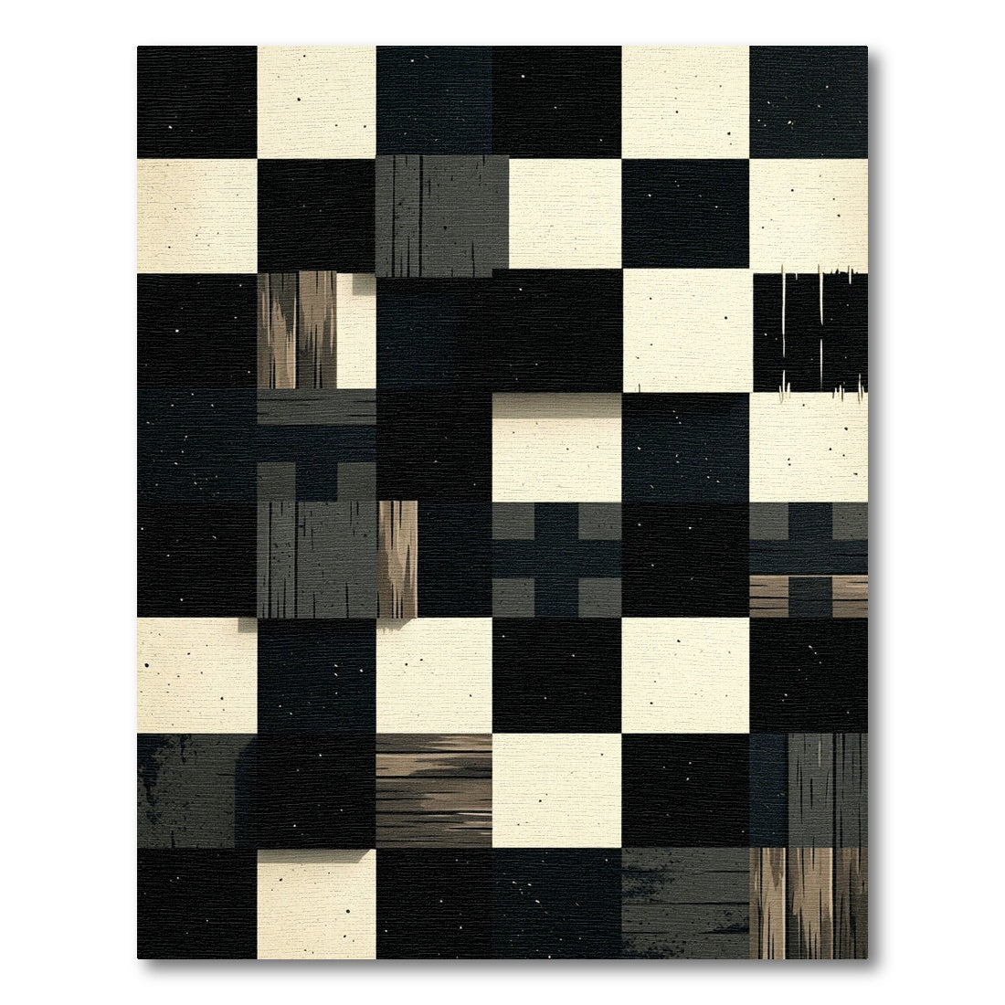 Monochromatic Textured Geometric Checkered Grid Rug