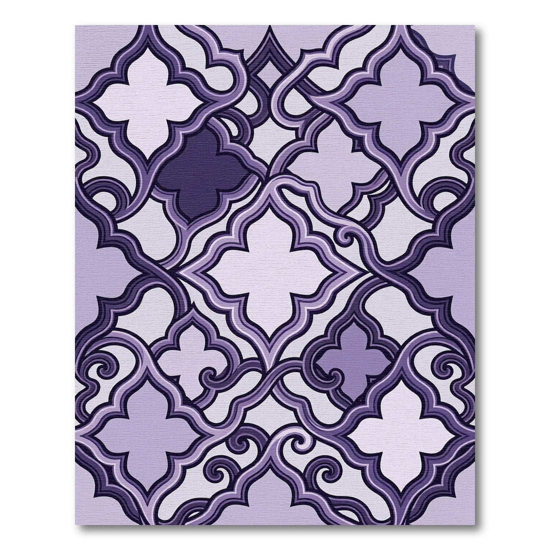 Elegant Purple Ornate Quatrefoil Damask Rug