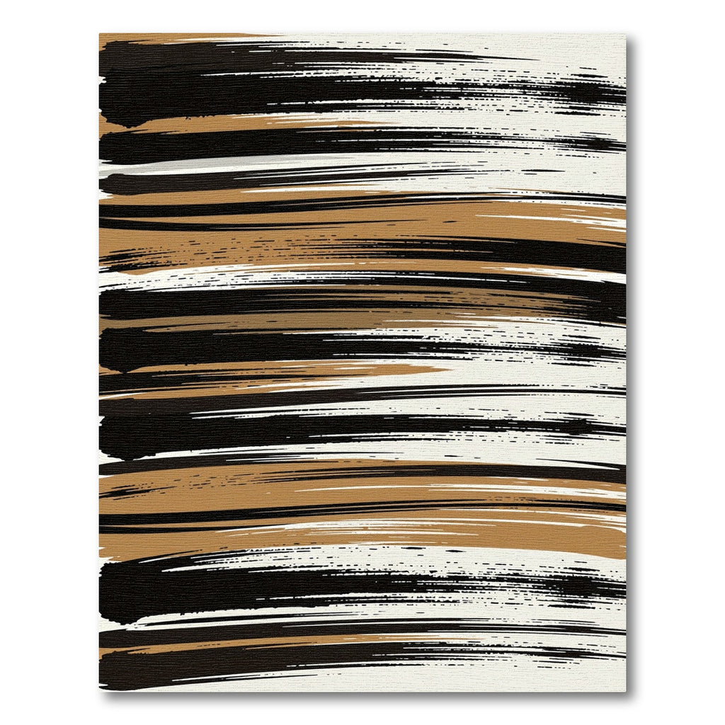 Modern Black and Gold Horizontal Brushstroke Rug