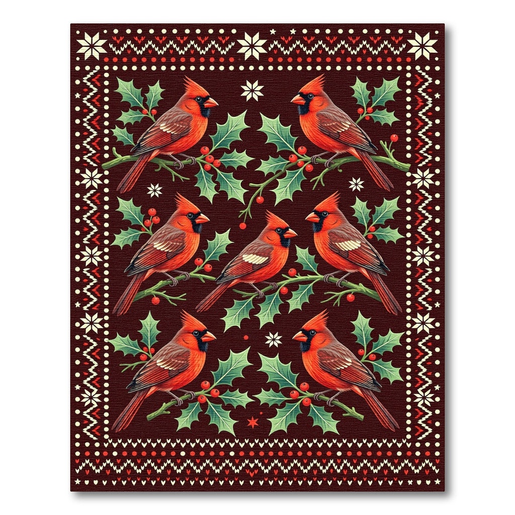 Festive Red Cardinal Holly Branch Rug