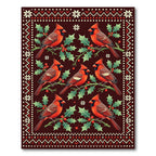 Festive Red Cardinal Holly Branch Rug