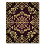 Elegant Gold Ornate Damask Burgundy Rug