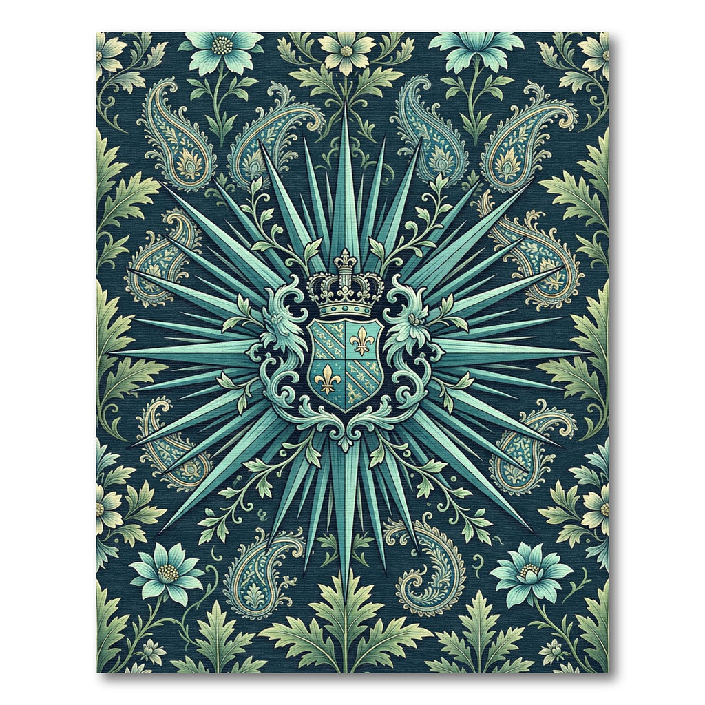 Royal Teal Crest Paisley Floral Rug