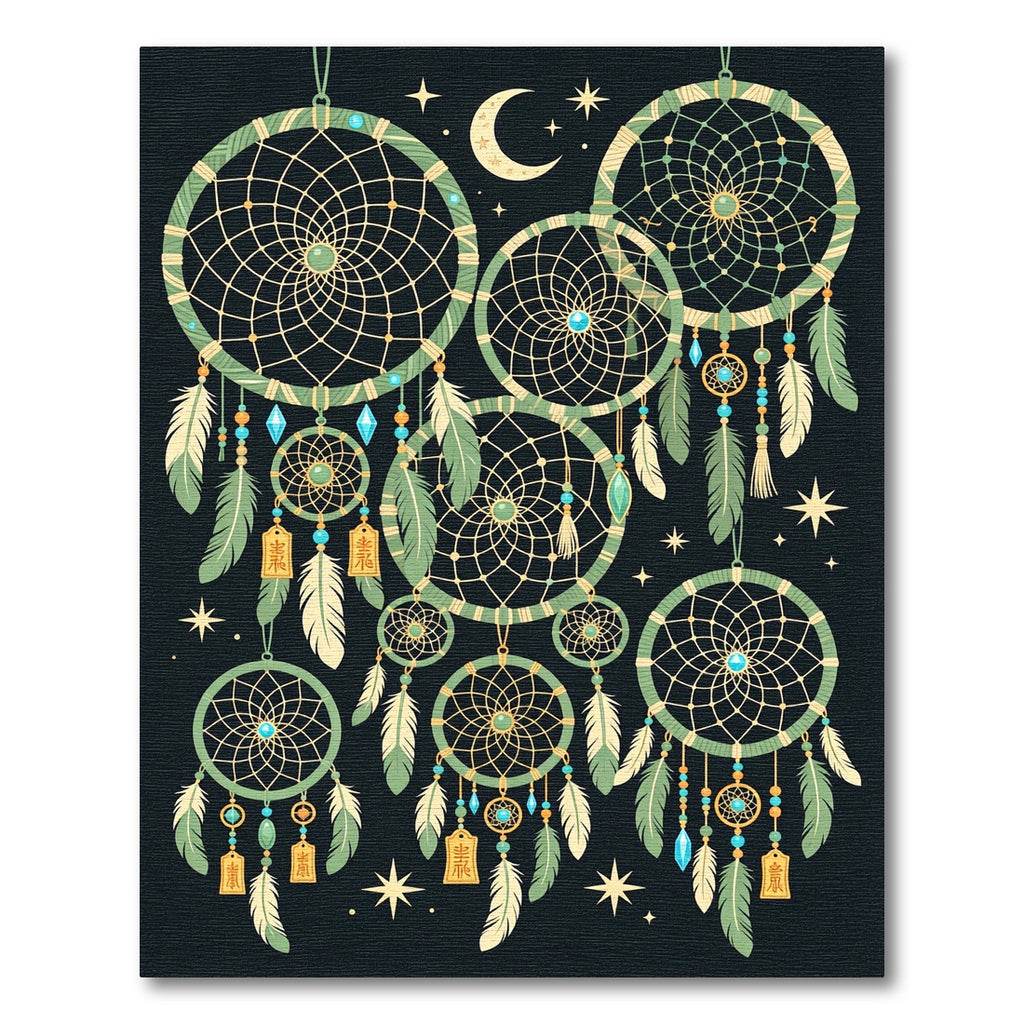 Celestial Sage Green Dreamcatcher Illustration Rug