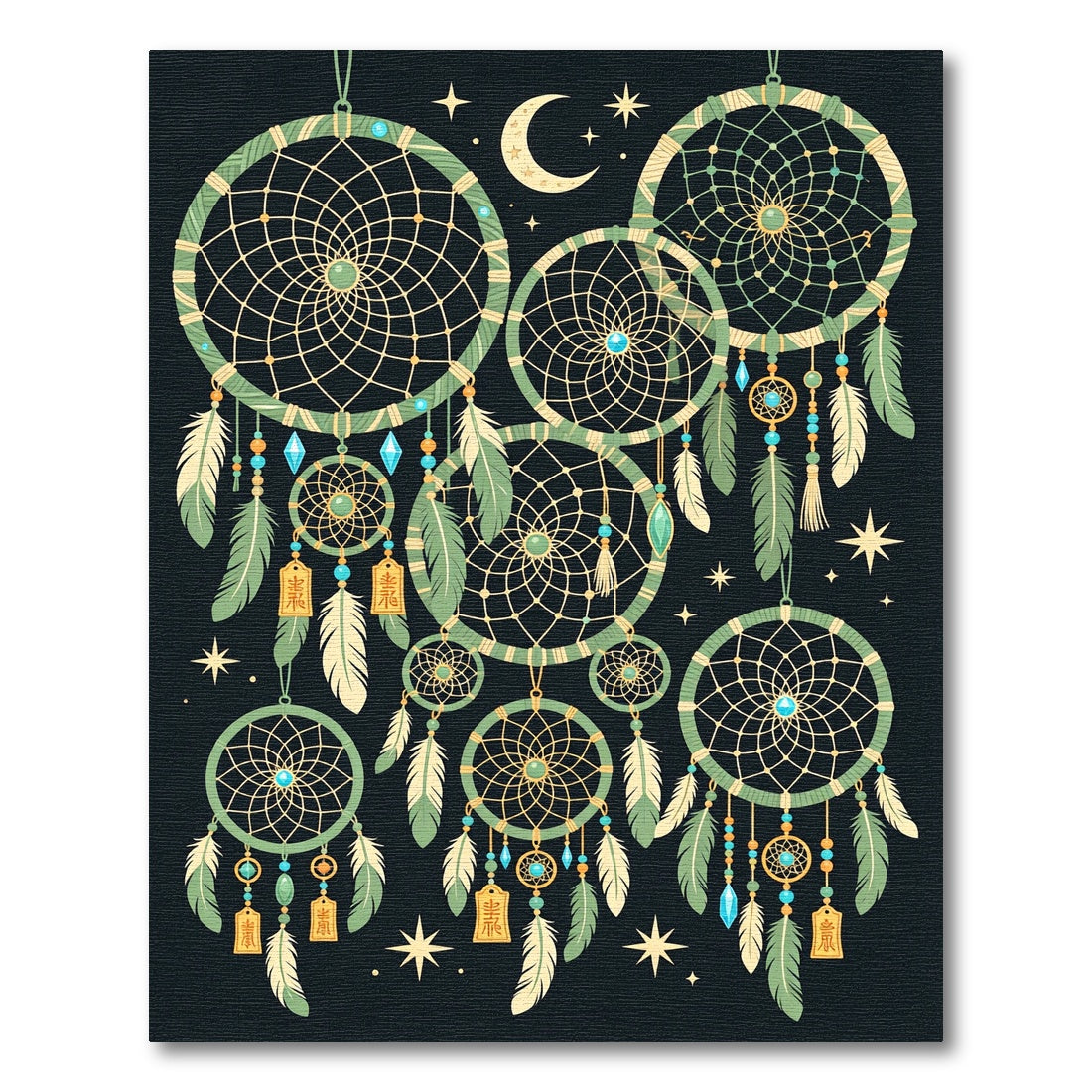 Celestial Sage Green Dreamcatcher Illustration Rug