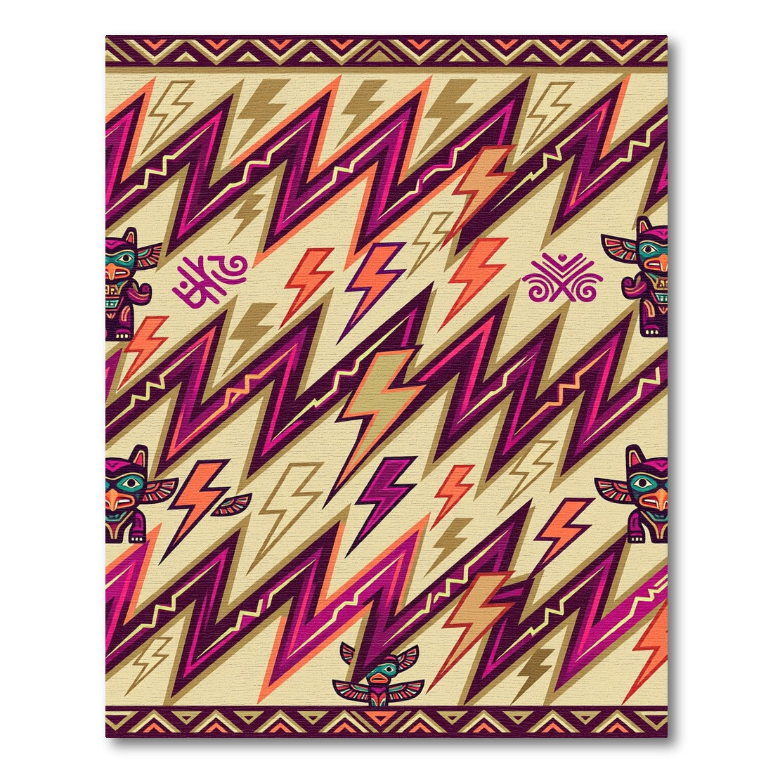 Bold Tribal Totem Lightning Bolts Rug