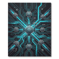 Neon Cybernetic Circuitry Geometric Grid Rug