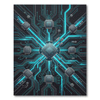 Neon Cybernetic Circuitry Geometric Grid Rug
