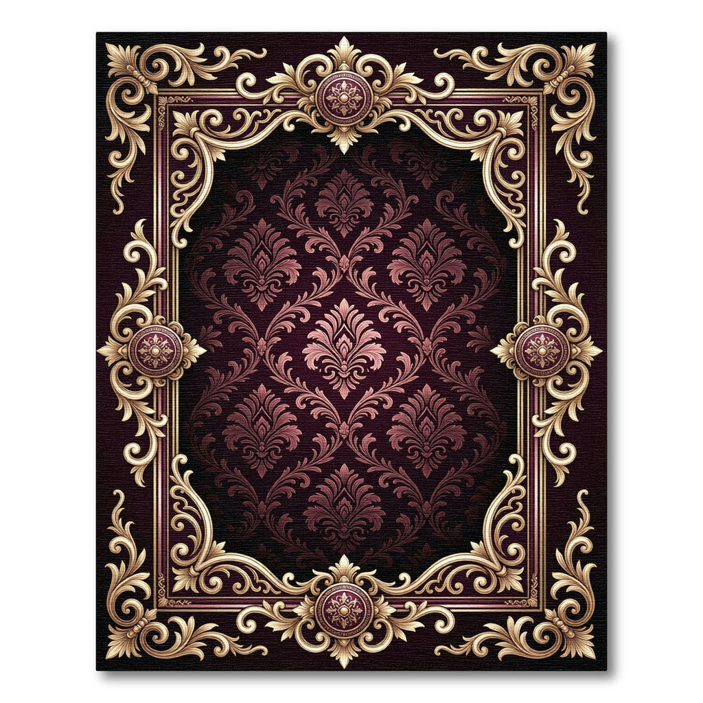 Gilded Damask Ornate Royal Frame Rug