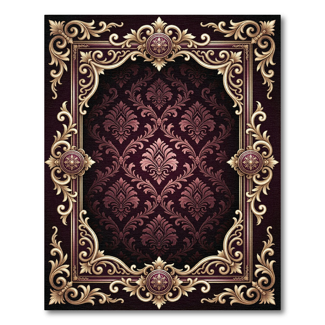 Gilded Damask Ornate Royal Frame Rug