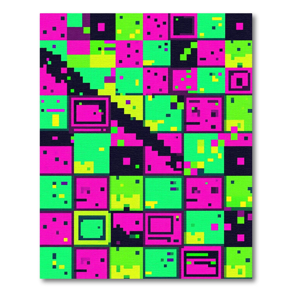 Vibrant Neon Pixel Grid Checkered Abstract Rug
