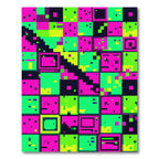 Vibrant Neon Pixel Grid Checkered Abstract Rug