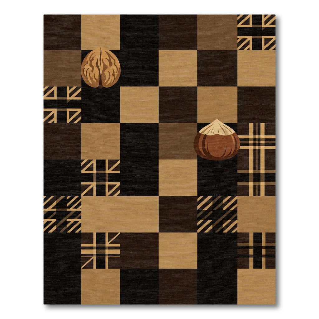 Earthy Brown Geometric Nut Checkered Rug