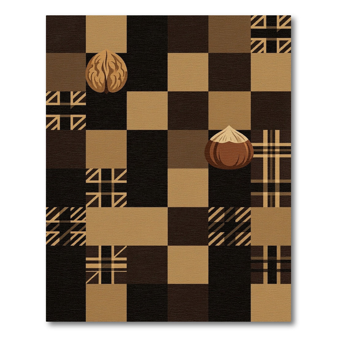 Earthy Brown Geometric Nut Checkered Rug