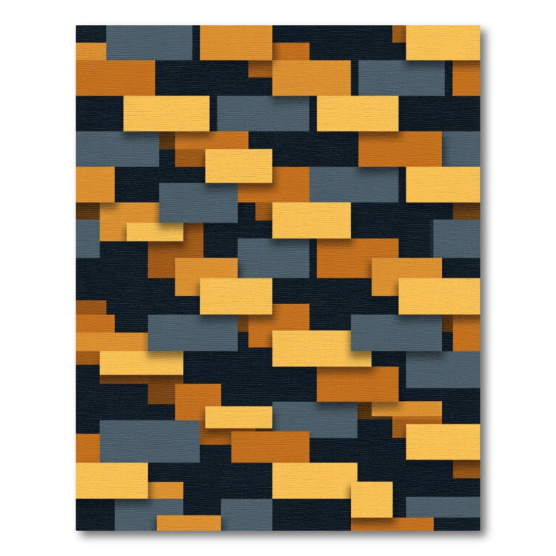 Modern Geometric Ochre and Charcoal Block Rug