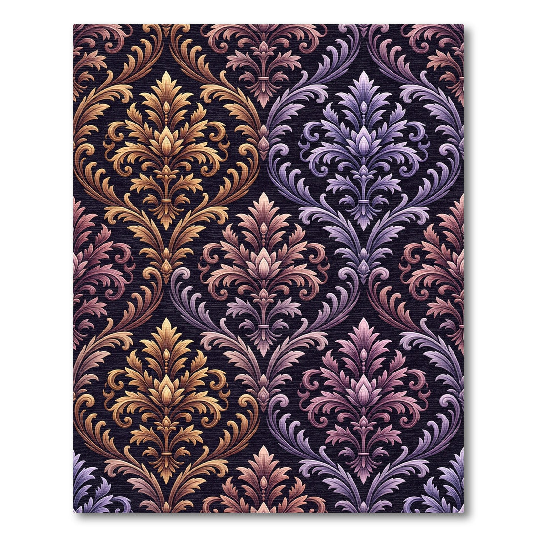 Ornate Gold Purple Floral Damask Rug
