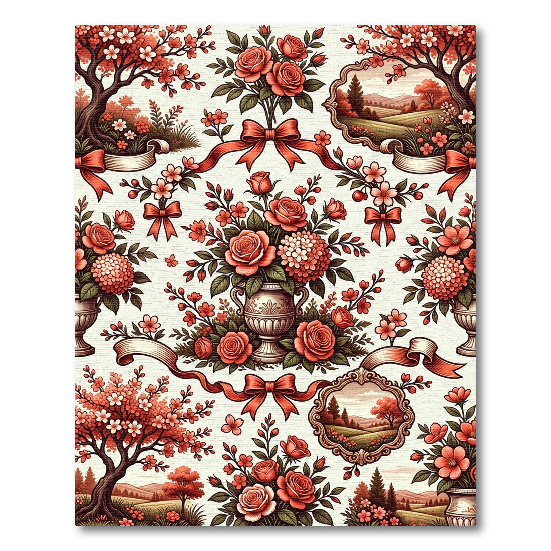 Romantic Crimson Rose Landscape Garden Rug