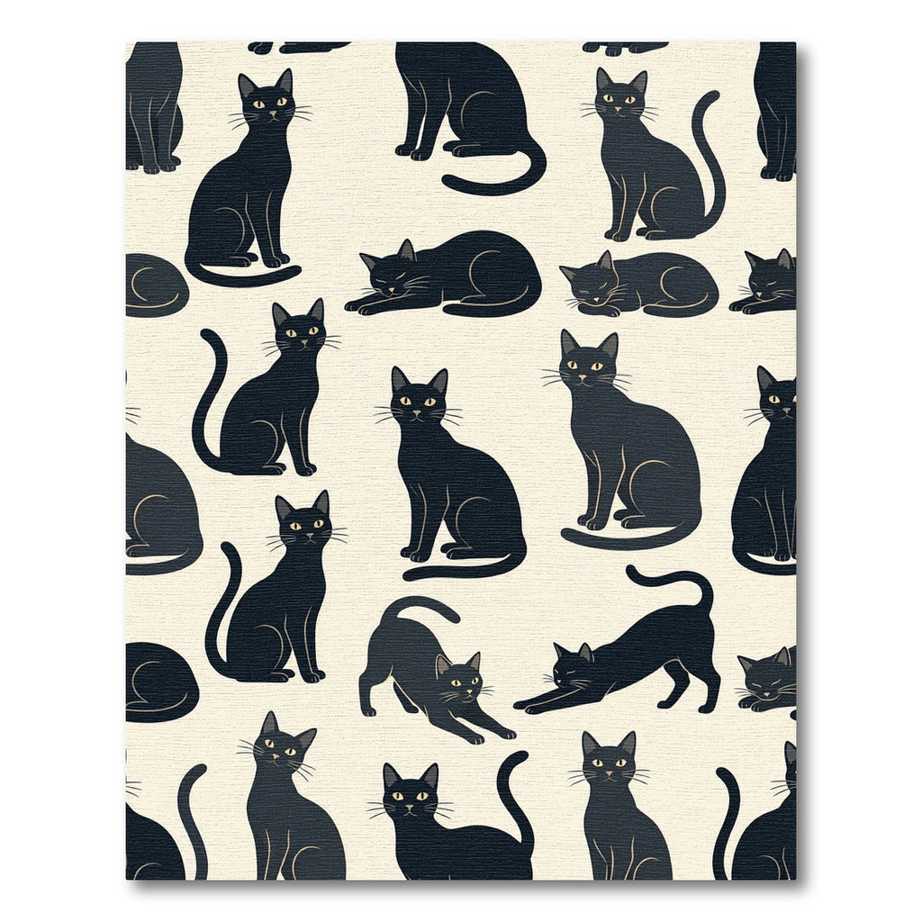 Whimsical Scattered Black Cat Illustration Rug
