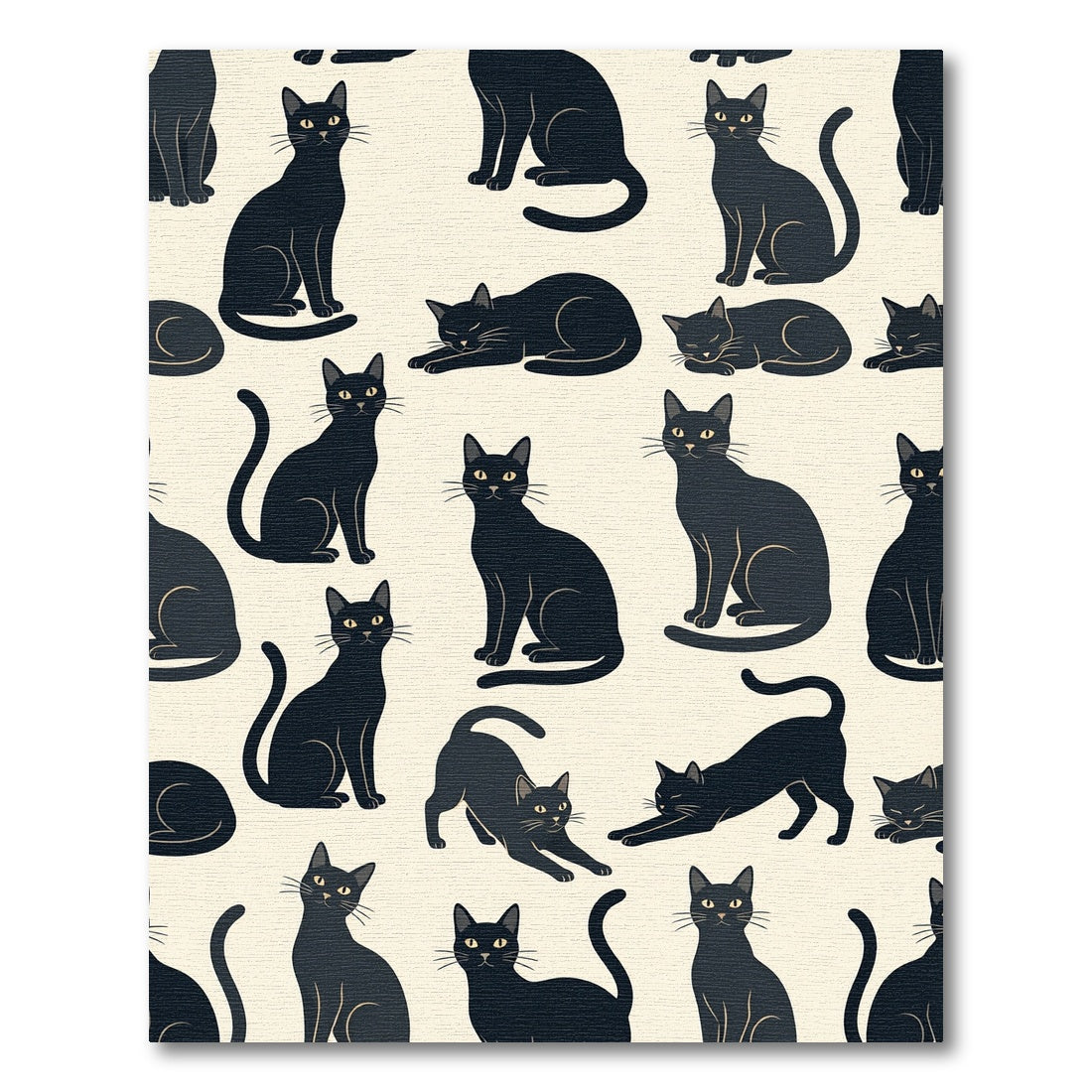 Whimsical Scattered Black Cat Illustration Rug