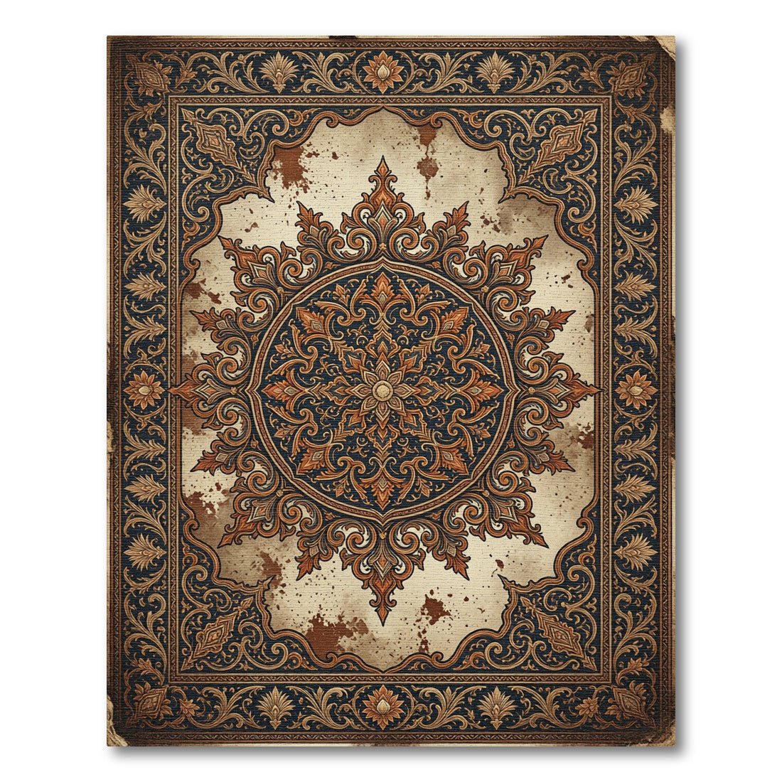 Ornate Indigo Floral Medallion Rug