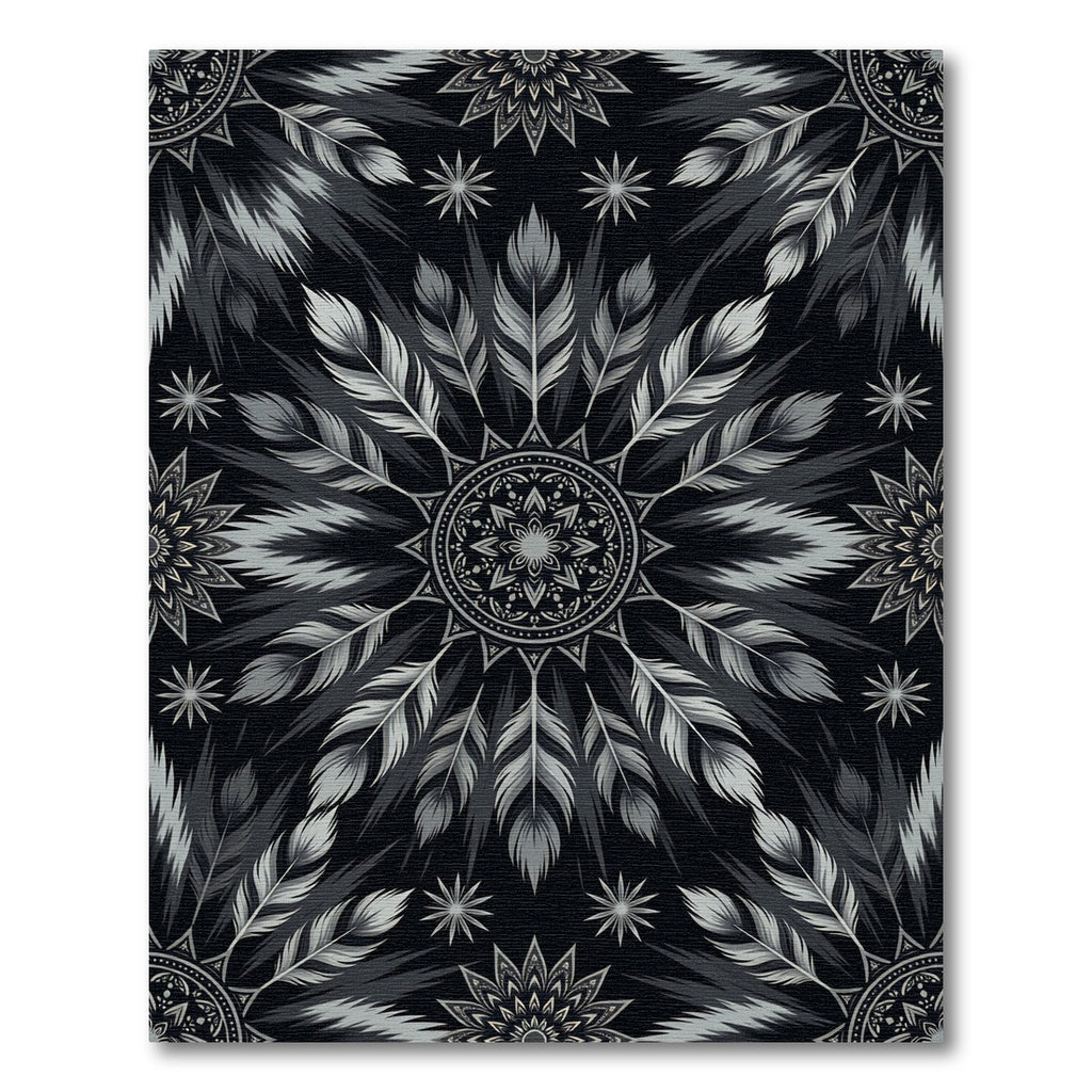 Monochromatic Feather Mandala Starburst Rug