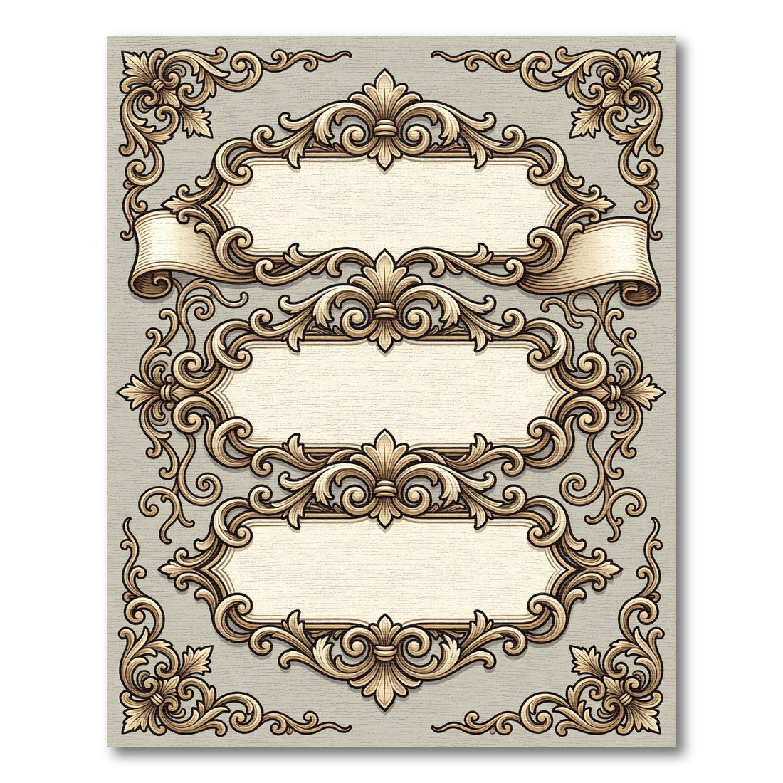 Vintage Beige Acanthus Scrollwork Frame Rug