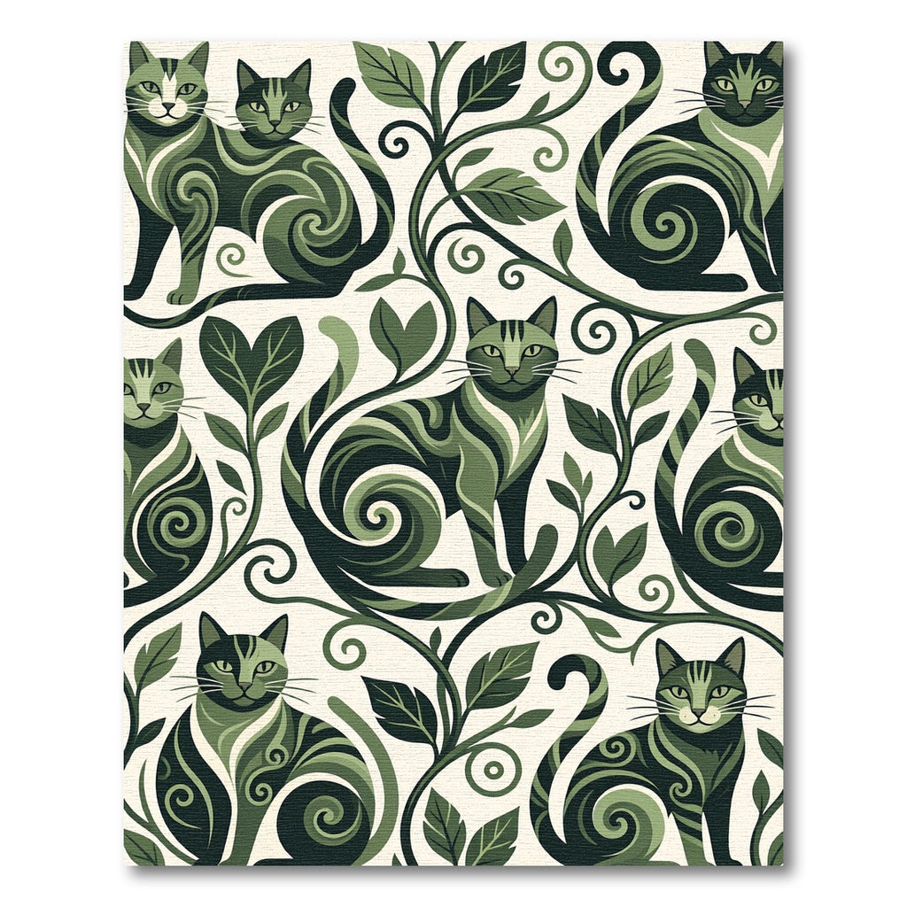 Whimsical Green Feline Foliage Rug