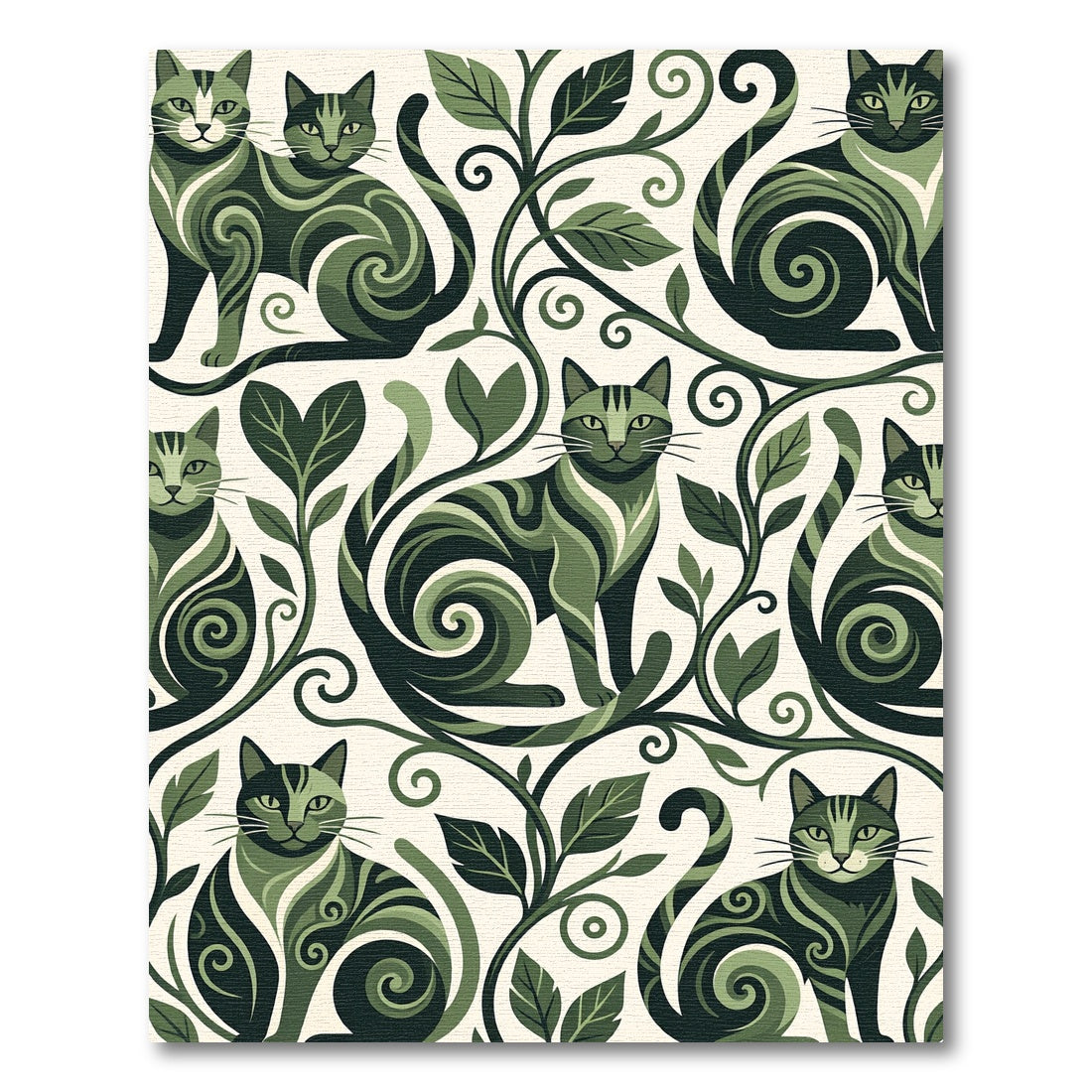 Whimsical Green Feline Foliage Rug