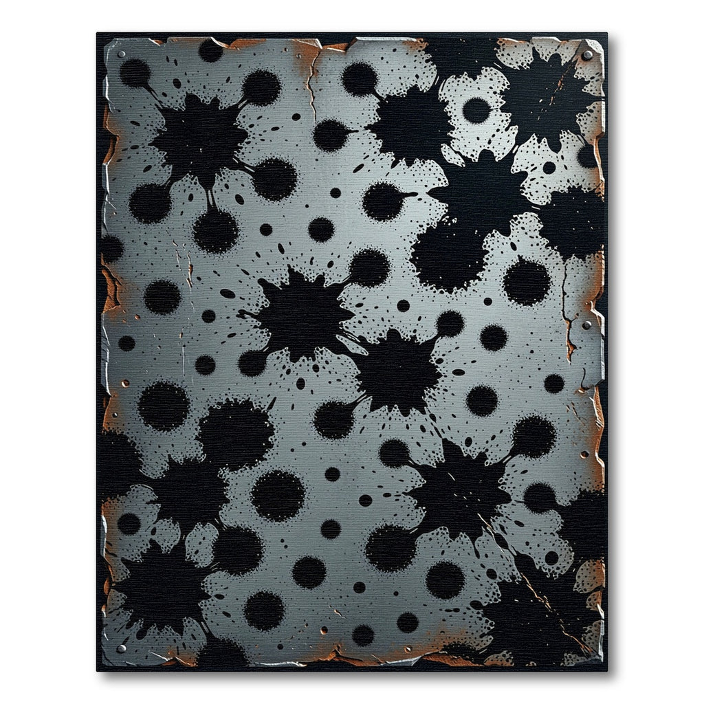 Grungy Black Splatter Metallic Surface Rug