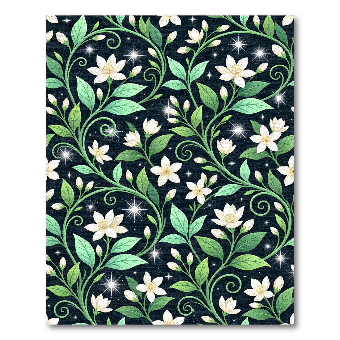 Delicate White Floral Vine Swirls Rug