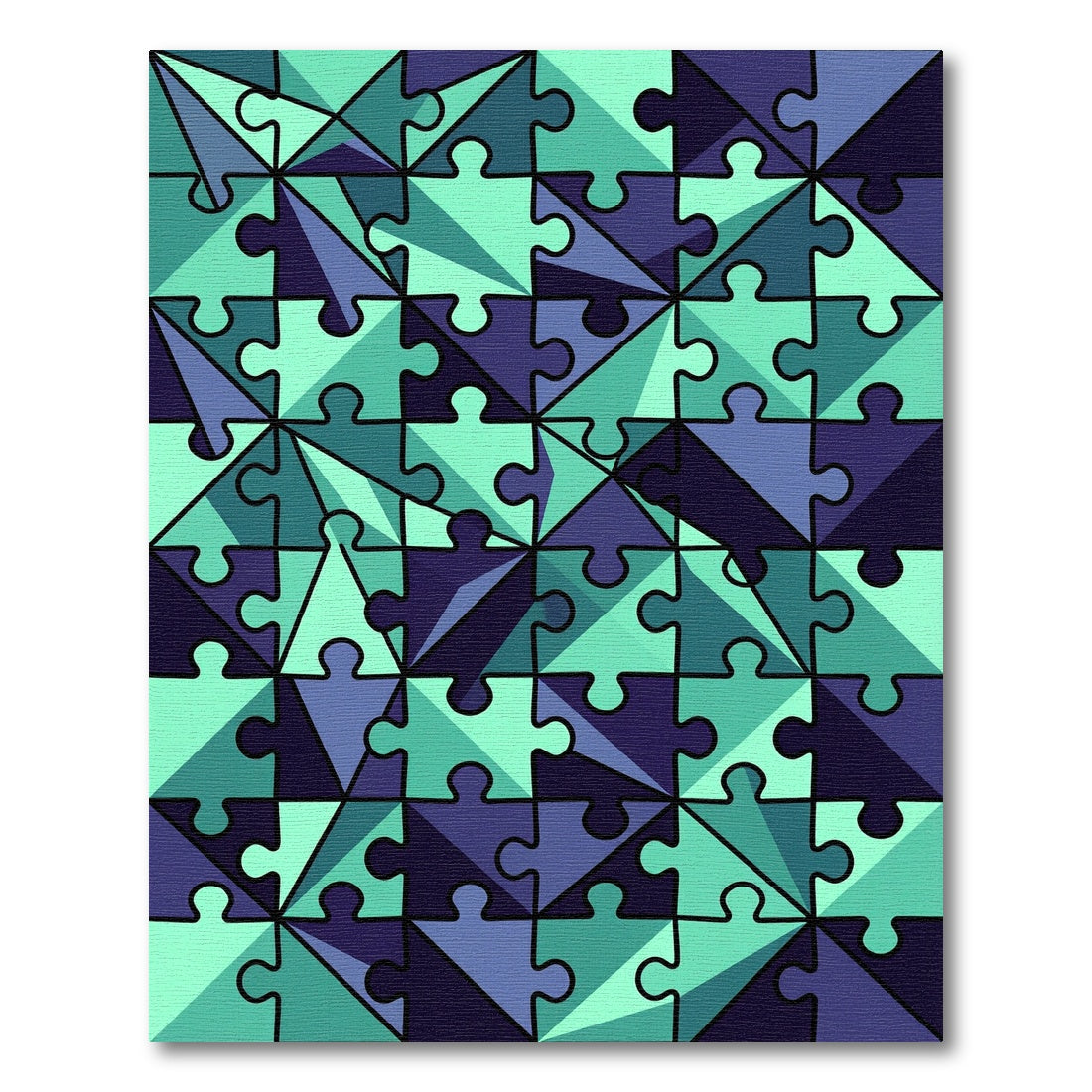 Geometric Teal and Navy Jigsaw Tile Rug