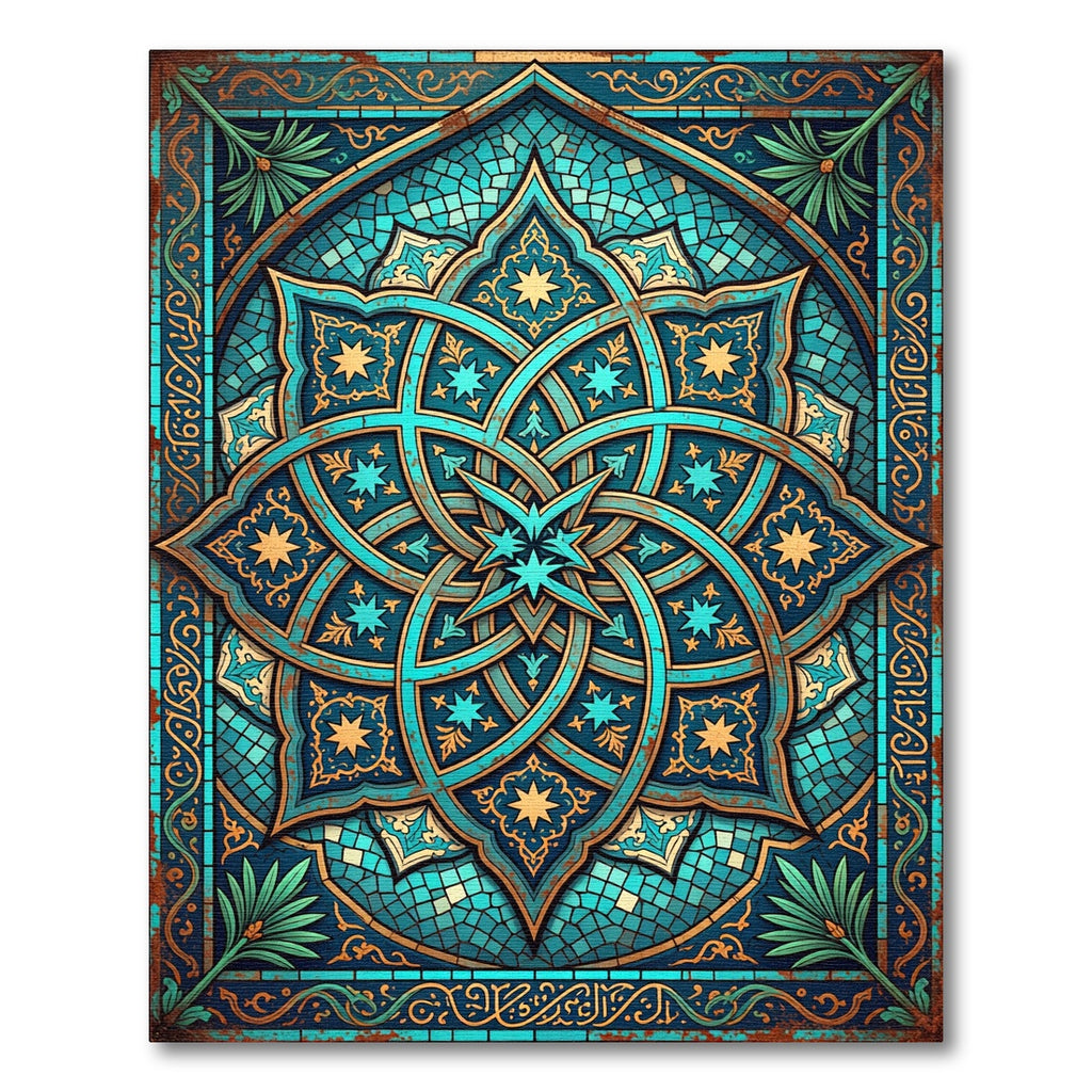 Teal Azure Geometric Star Medallion Rug