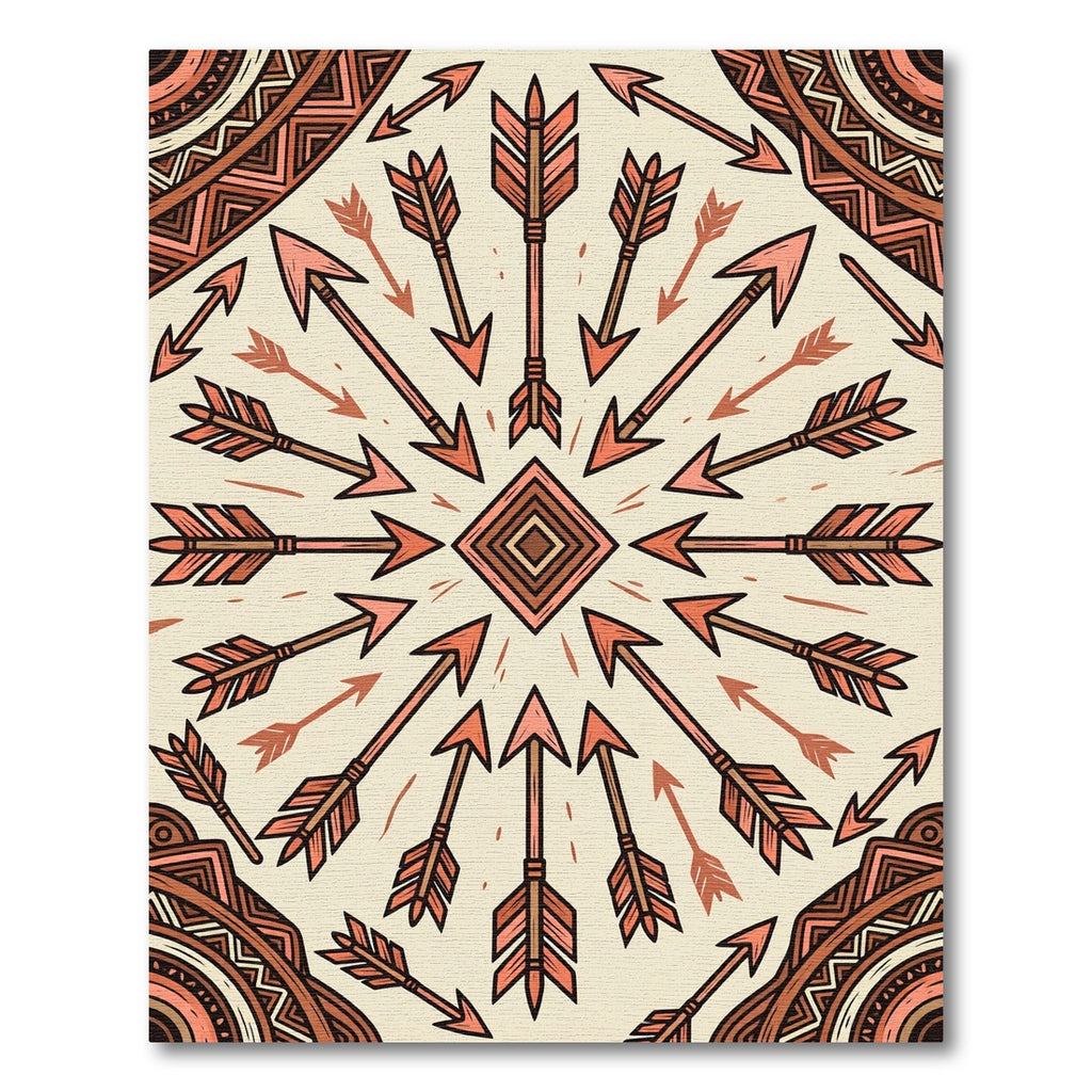 Earthy Terracotta Arrow Geometric Medallion Rug