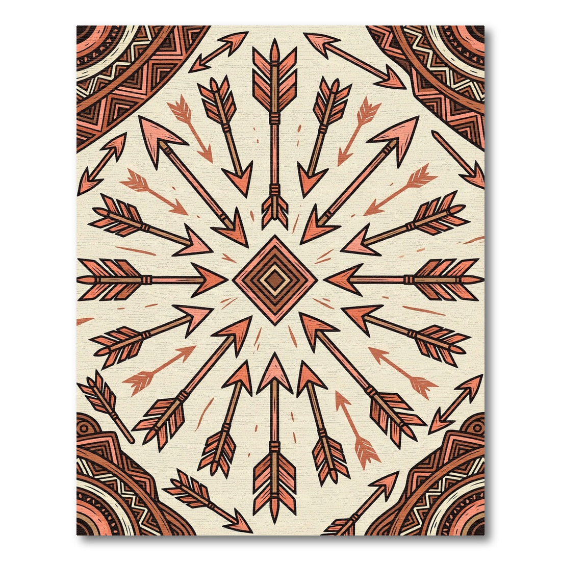 Earthy Terracotta Arrow Geometric Medallion Rug