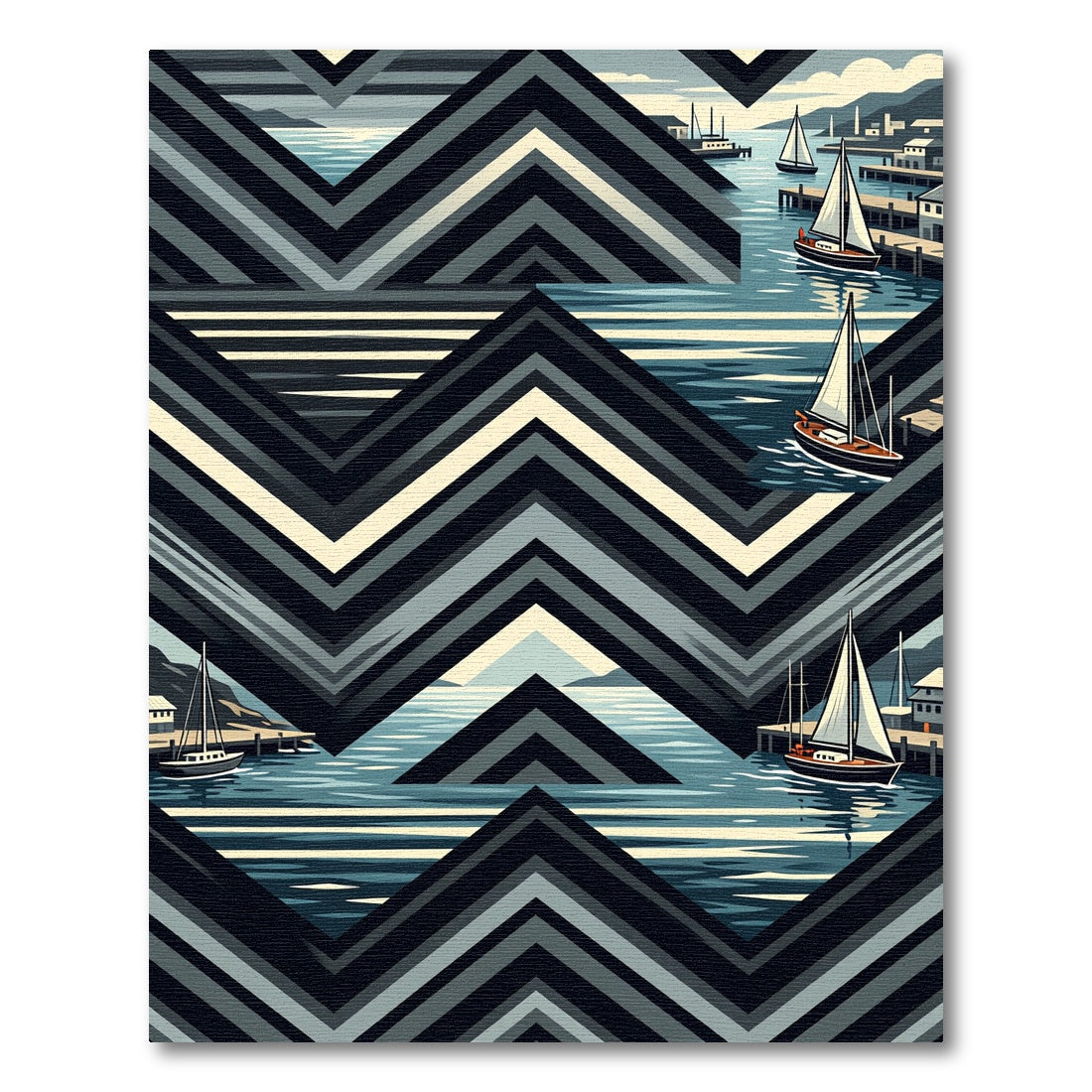 Nautical Chevron Abstract Sea and Sail Rug