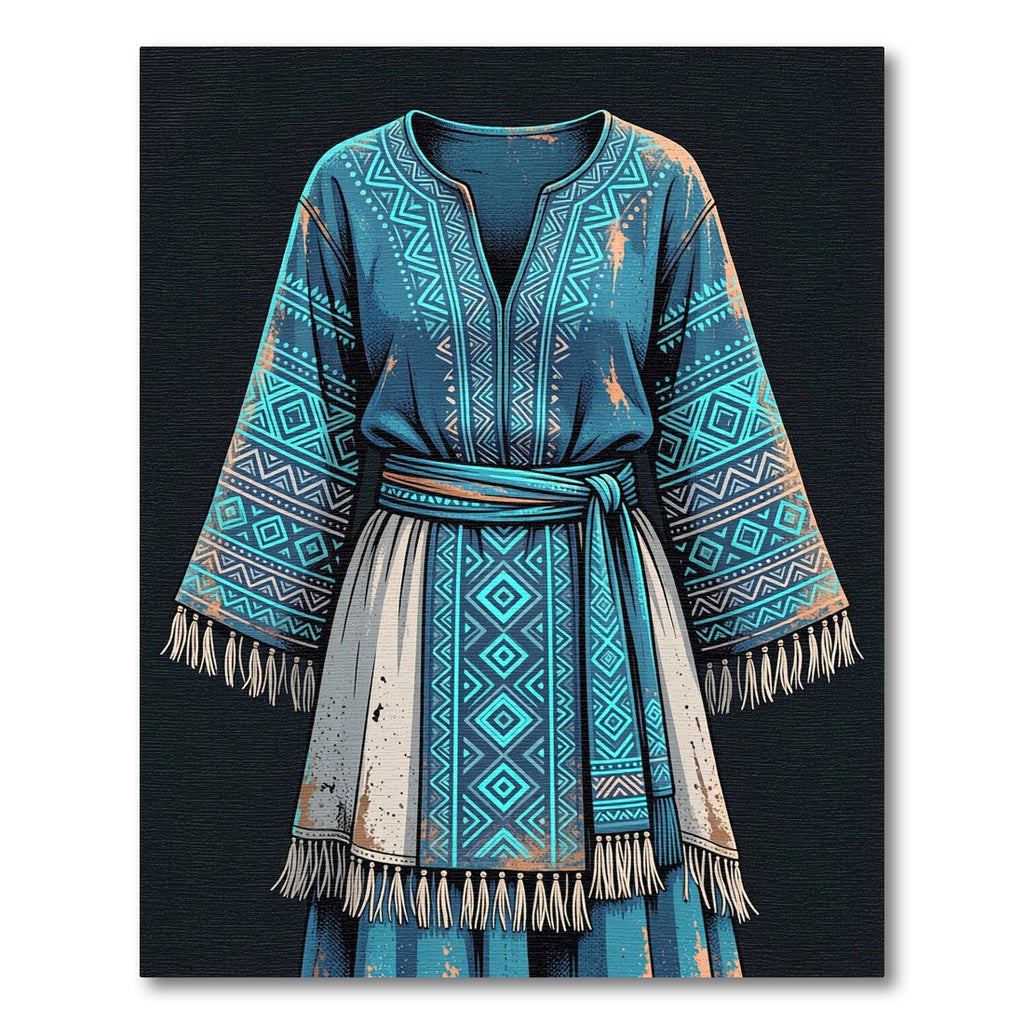 Blue Geometric Tribal Tassel Tunic Rug