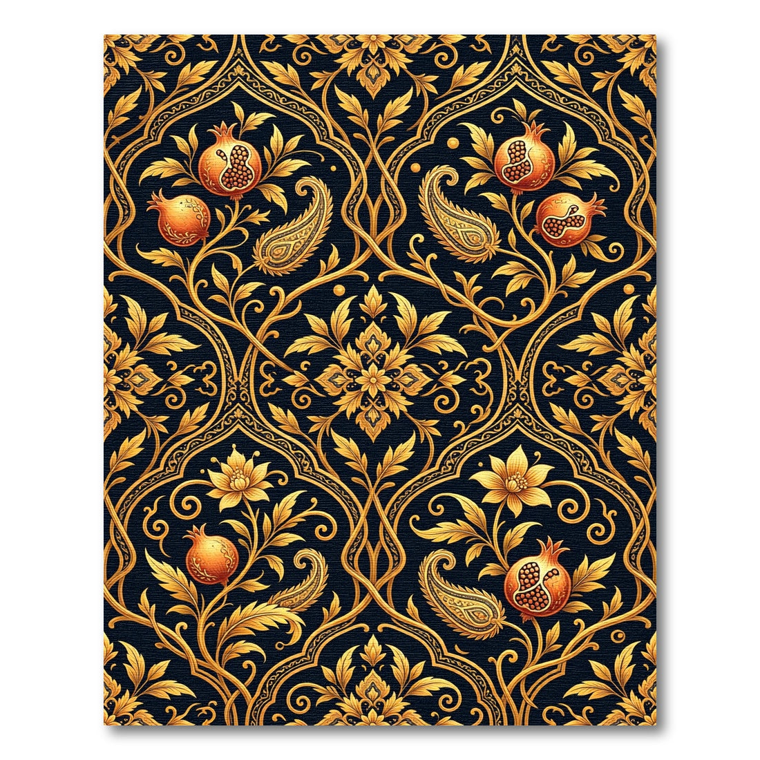 Golden Pomegranate Paisley Vines Rug