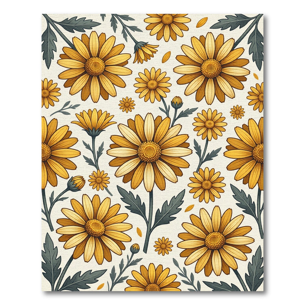 Sunny Yellow Daisy Botanical Illustration Rug